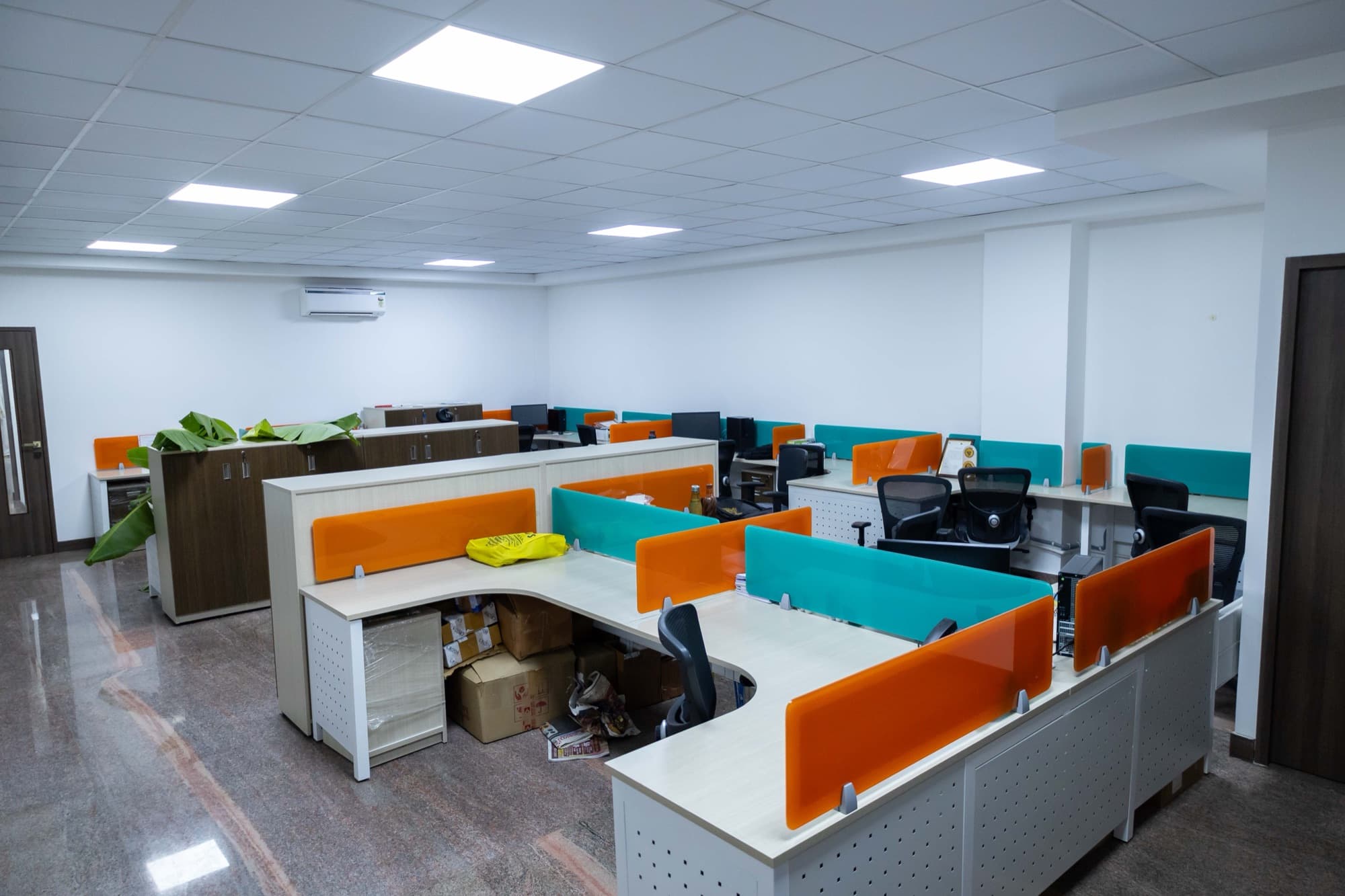 Workstations in the open-plan office